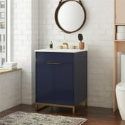 CosmoLiving Leona 24” Bathroom Vanity, Navy with Gold Metal
